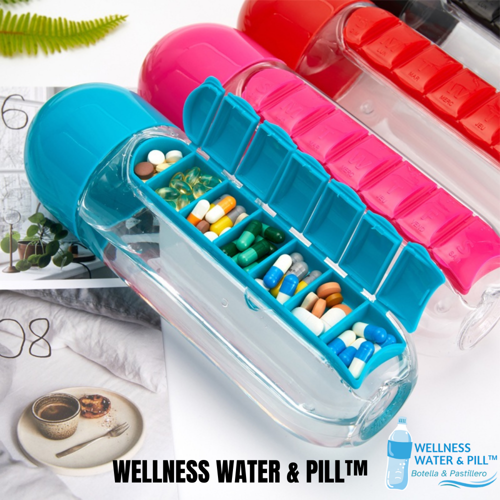 Botella para agua con pastillero WELLNESS WATER & PILL™